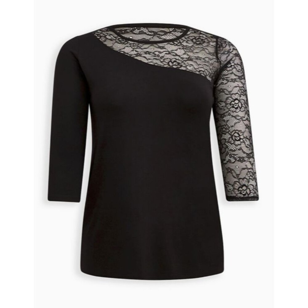 Torrid Super Soft Black Lace Neckline Stretchy Fitted Top Plus Size 4X 26